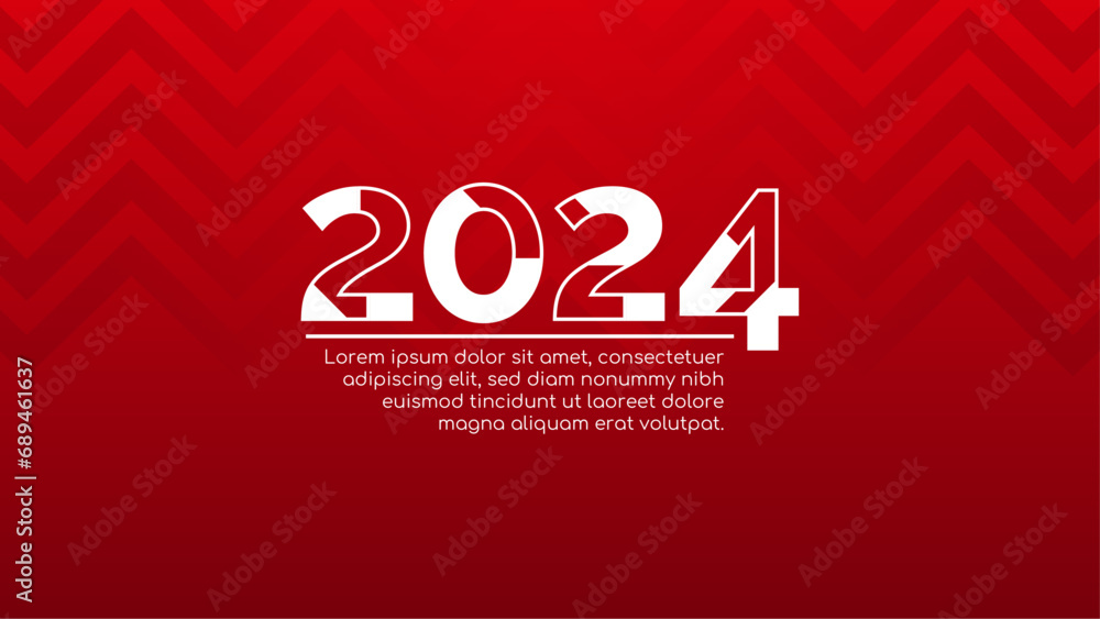 Red and white vector trendy new year 2024 design banner. Happy new year 2024 background