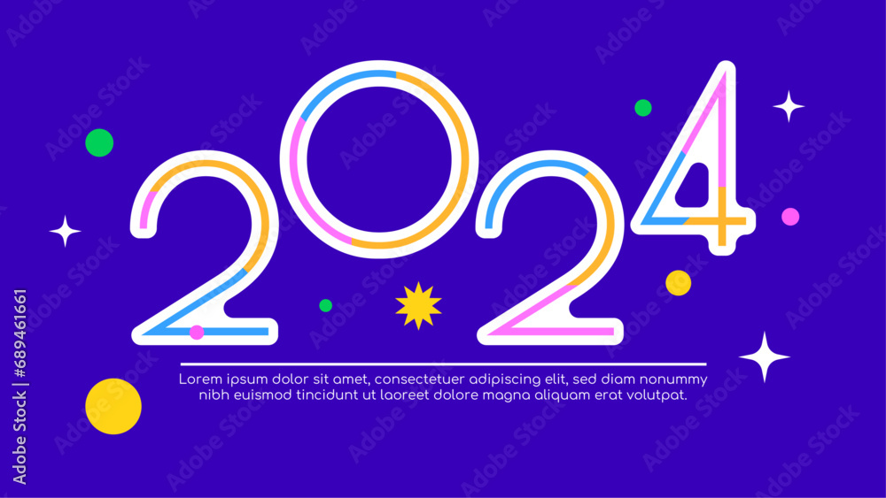 Obraz premium Colorful colourful vector stylish 2024 new year banner. Happy new year 2024 background