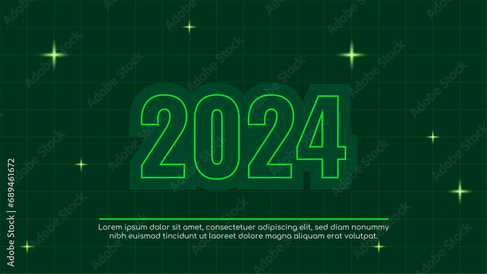 Obraz premium Green vector abstract minimal modern happy new year 2024 banner. Happy new year 2024 background