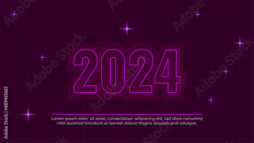 Purple violet vector simple and elegant 2024 new year banner. Happy new year 2024 background