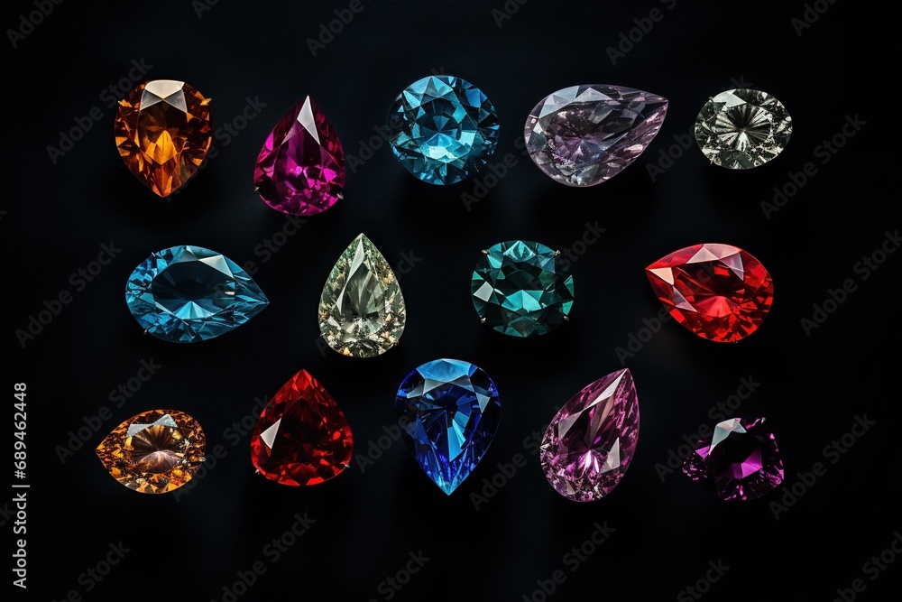 Jewel on black shine color, Collection of many different natural gemstones amethyst, lapis lazuli, rose quartz, citrine, ruby, amazonite, moonstone, labradorite, chalcedony, blue topaz Jewel on black shine color, Collection of many different natural gemstones amethyst, lapis lazuli, rose quartz, citrine, ruby, amazonite, moonstone, labradorite, chalcedony, blue topaz