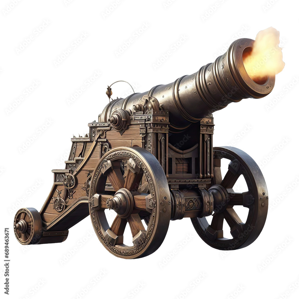 Medieval canon firing isolated on transparent background