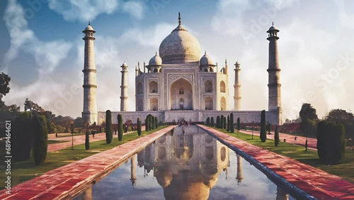 MARAVILHAS DO MUNDO | Taj Mahal - Nuvens e lago photo