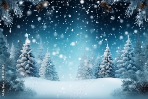Wallpaper Mural Merry christmas and happy new year greeting background. Winter landscape with snow and christmas trees. generative ai. Torontodigital.ca