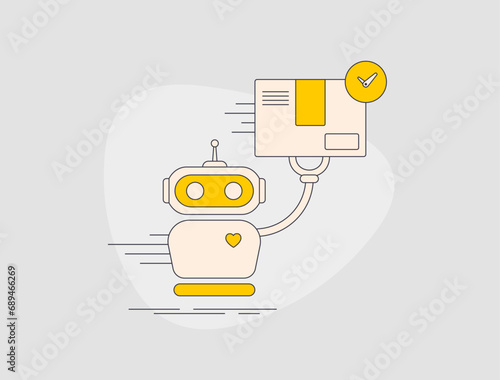 Automatic Delivery Robot. On-Demand Last Mile Autonomous Parcel Delivery Service with ai robot. Deliver Food, Grocery, Package, Hospital without assistance of human operator.
