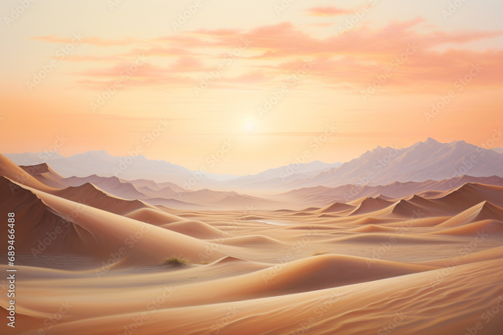 Naklejka premium sunset over desert dunes, oil painting