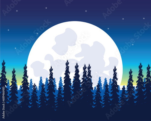Full moon on background wood in winter