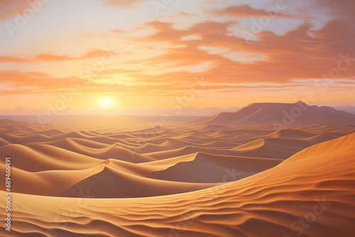 sunset over desert dunes  oil painting