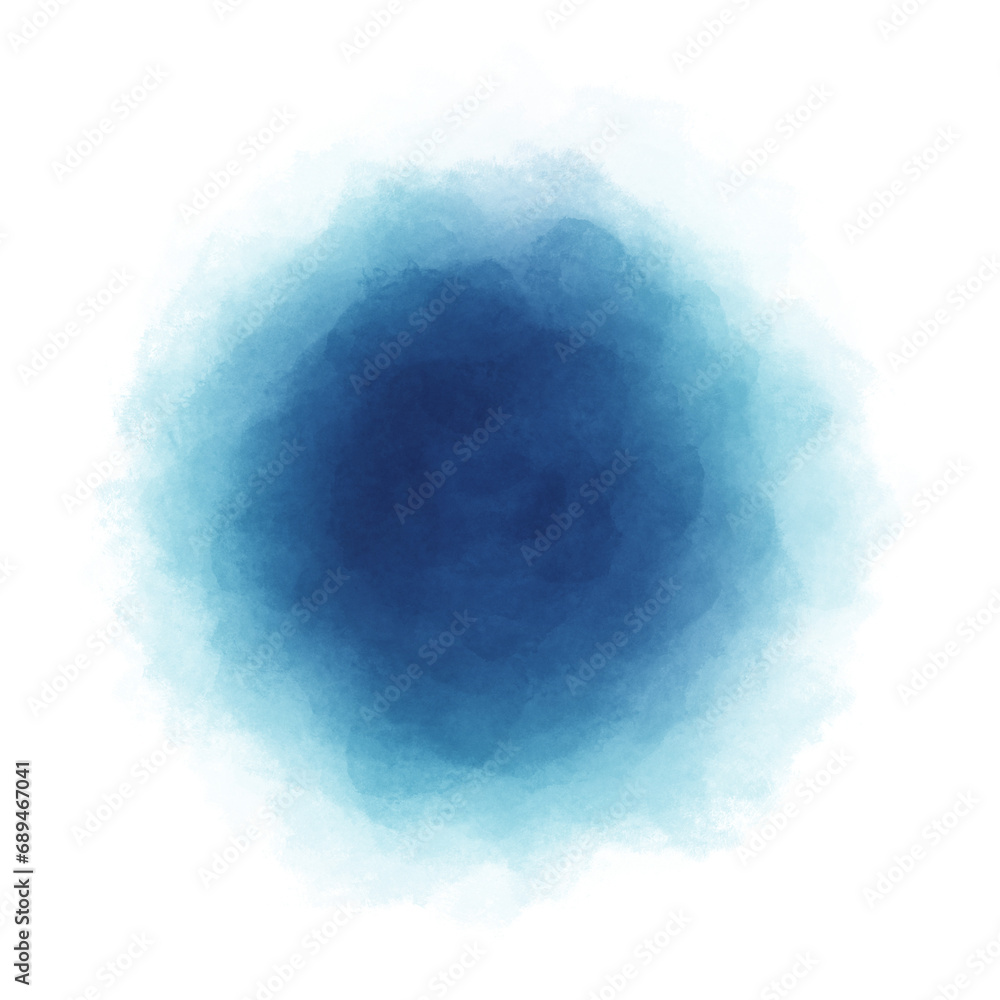Blue watercolor paint round shape with liquid fluid isolated on transparent background for design elements.