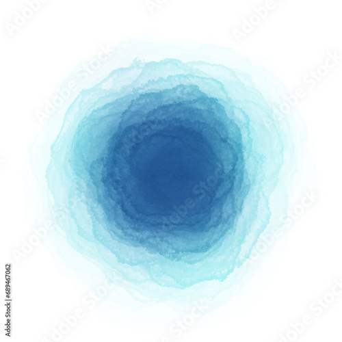 Blue watercolor paint round shape with liquid fluid isolated on transparent background for design elements.