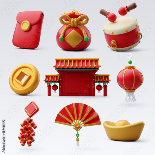 Collection of Chinese New Year 3d icons concept.