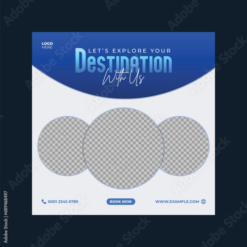 Travel sale banner and social media post template.