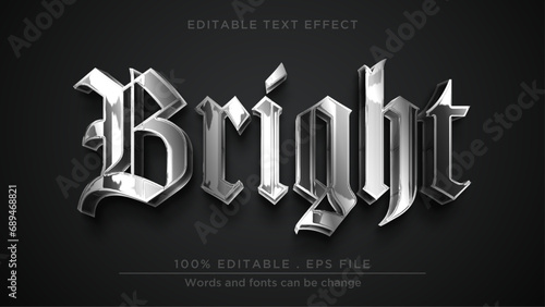 Bright silver editable text effect. Realistic chrome mockup template