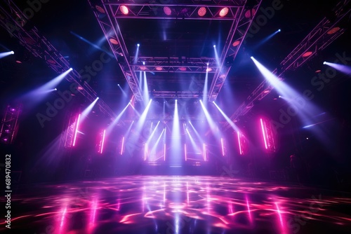 International trendy and cool stage, Fashionable lighting, Dazzling stage, Rotating ceiling lights, Neon. © visoot