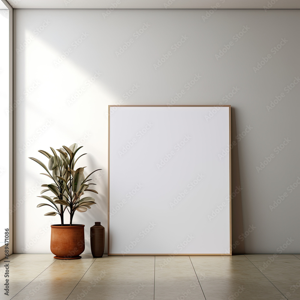 interior with mock up photo frame with beautiful plants in differents hipster and design pots. interior with mock up photo frame with beautiful plants in differents hipster and design pots.