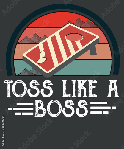 Funny Toss Like A Boss Cornhole Toss Competition US Flag Tee T-shirt design vector, funny cornhole tees, goal board design, playing corn hole, bean bag, awesome, funny american game, score points