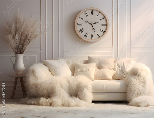 white fluffy sofa 3d rendering withfur ai generative