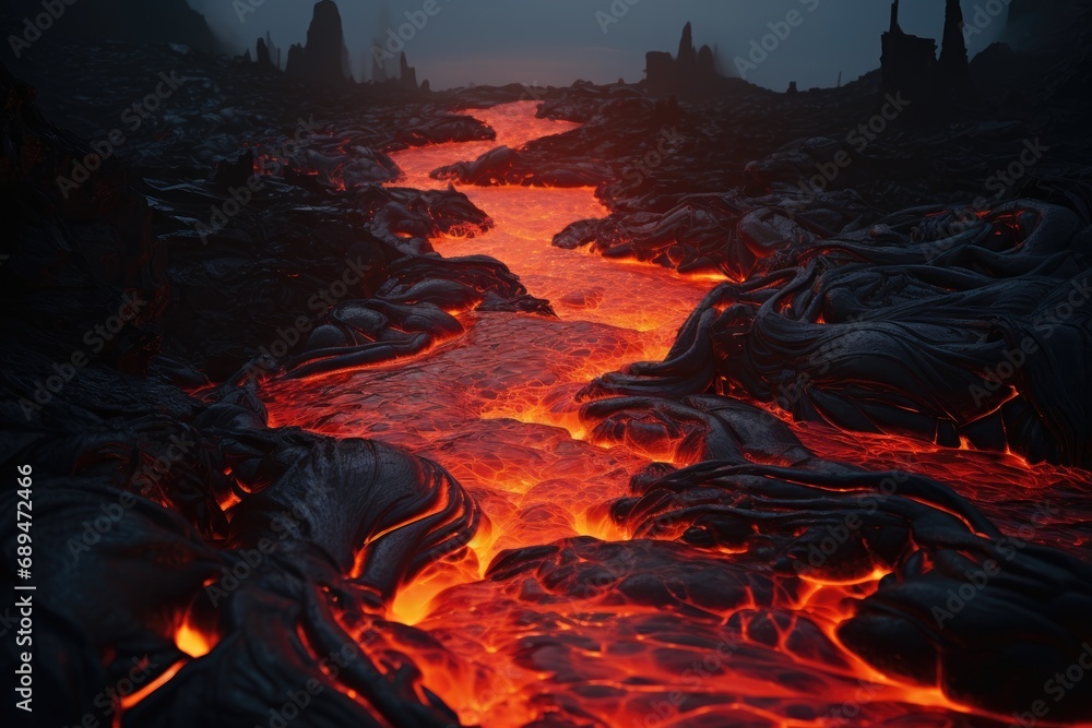 river of lava flows through a volcano, a mesmerizing and aweinspiring