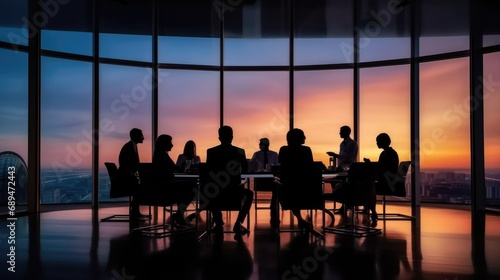 Silhouettes of group of business people against sunset comeliness © Summit Art Creations