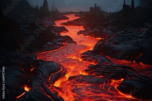 river of lava flows through a volcano, a mesmerizing and awe-inspiring sight