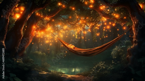 A dreamy twilight scene Summer cicadas twinkling stars in the night hammock hanging 