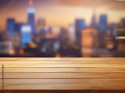 A wooden backdrop featuring a hazy city skyline or skyline lights, depicting a peaceful escape from the hustle and bustle of the city while still being in the midst of it.