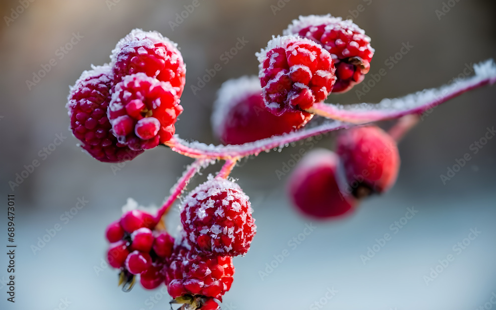 Winter's Kiss, Enchanting Frost Blanket on Morning Berries