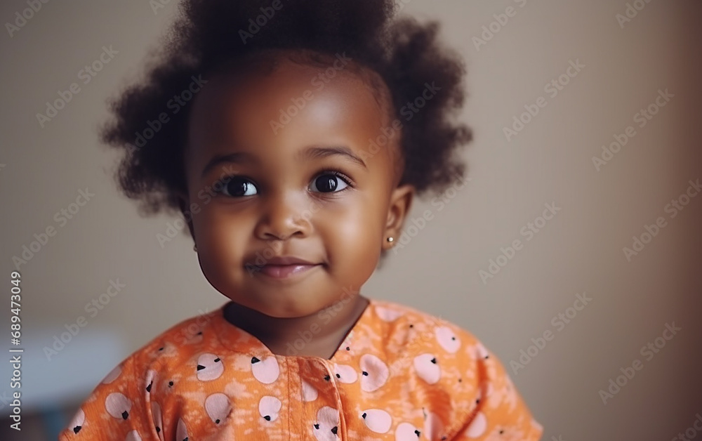 Black dark-skinned african american cute happy smiling girl portrait at home. Black dark-skinned african american cute happy smiling girl portrait at home.