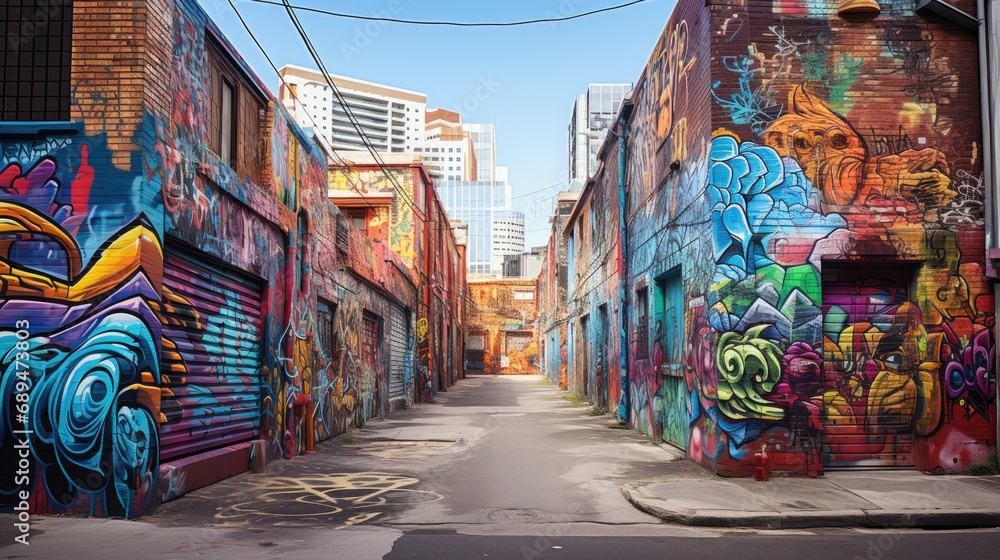 Fototapeta premium canvas of creativity, an explosion of color, a hidden gem in the heart of the city