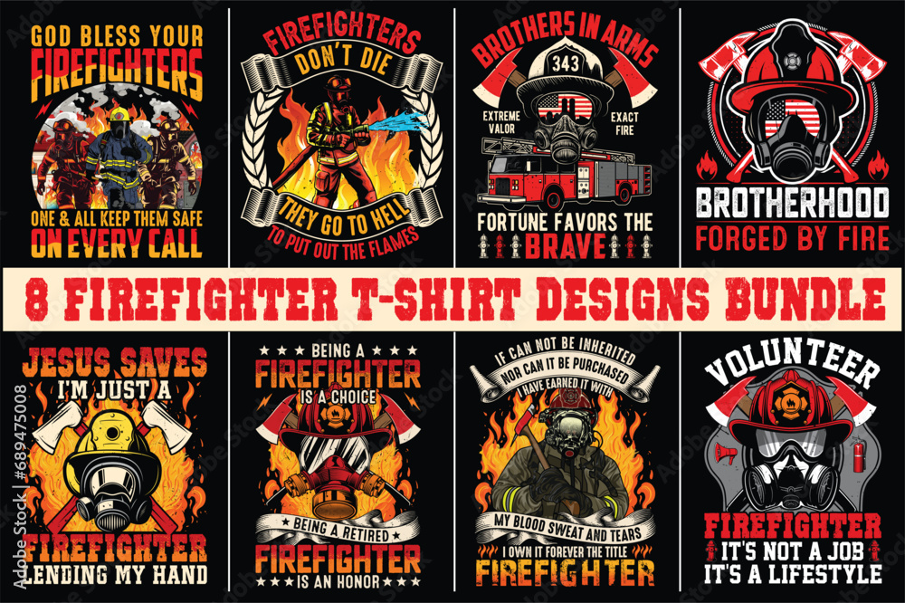 8 firefighter t-shirt designs bundle firefighter t-shirt design