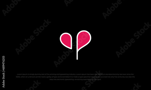 pink love heart logo combined with abstract monogram logo letter a and p