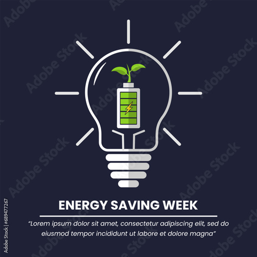 Illustration of bulb, battery and plant suitable for Energy Saving Week