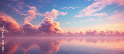 Gorgeous clouds at twilight, above the tranquil sea.