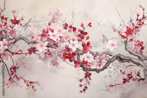 Cherry Blossum wallpaper mural, surface material texture 