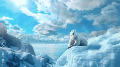 polar bear on the ice. seamless looping time-lapse virtual video Animation Background. photo