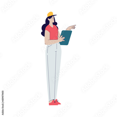 Cinema with Woman Character Stand with Clipboard Engaged in Movie Shooting Vector Illustration