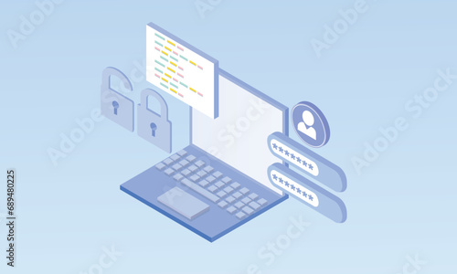 3d minimal Inspection Concepts Computer account login.on Pastel Blue background.3d vector icon for technology,business illustration.