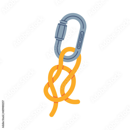 Clasp with Yellow Rope as Climbing Equipment for Fastening Vector Illustration