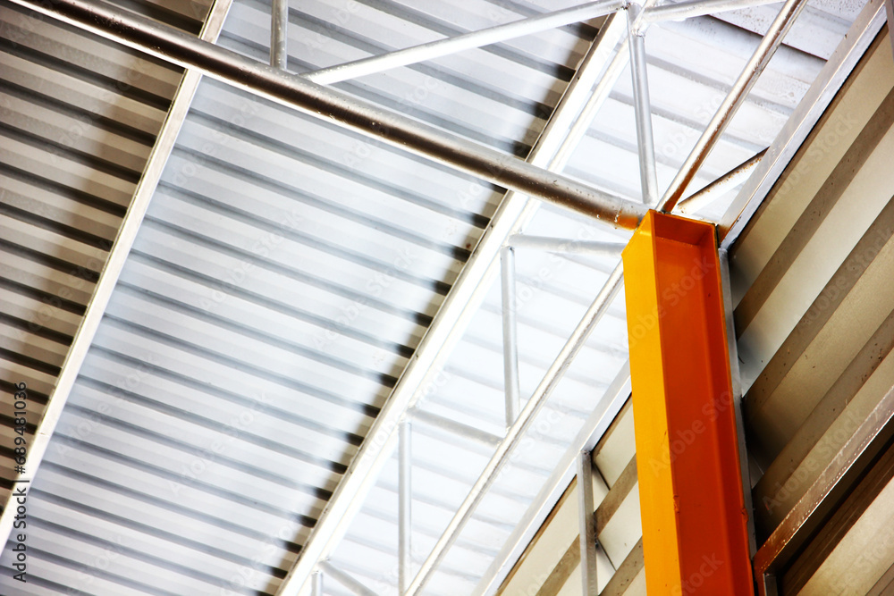 warehouse interior steel structure using geometric shape making abstract pattern for roof top and coy space warehouse interior steel structure using geometric shape making abstract pattern for roof top and coy space