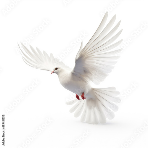 White Dove Spreading Wings on White Background