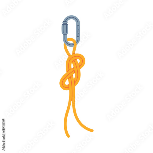 Clasp with Yellow Rope as Climbing Equipment for Fastening Vector Illustration