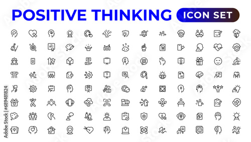 Positive thinking line icons collection.Thin outline icons pack.