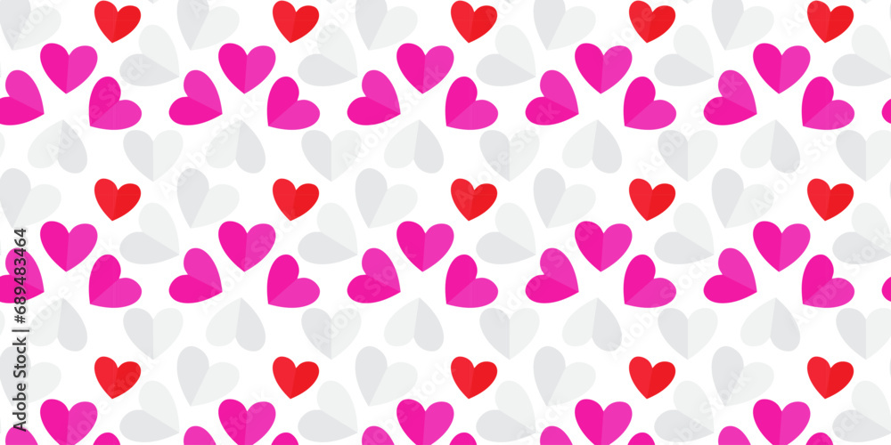 Paper cut heart shape seamless pattern on white background Vector illustration for Valentine's day design