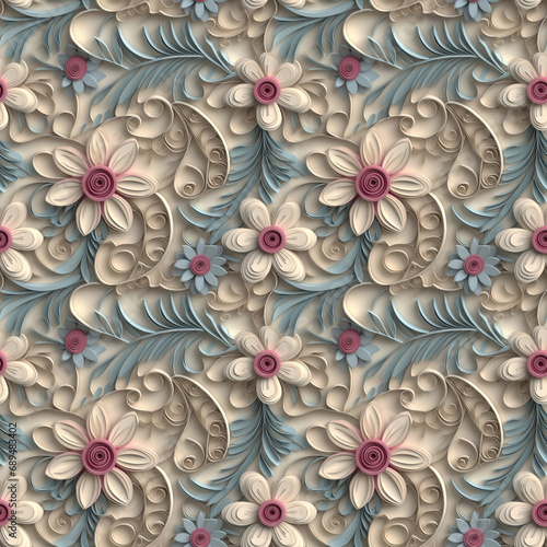 Pastel Color Kirigami Paper Art Floral and Botanical Seamless Pattern