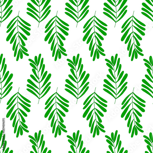 Seamless pattern of green leaves on a white background