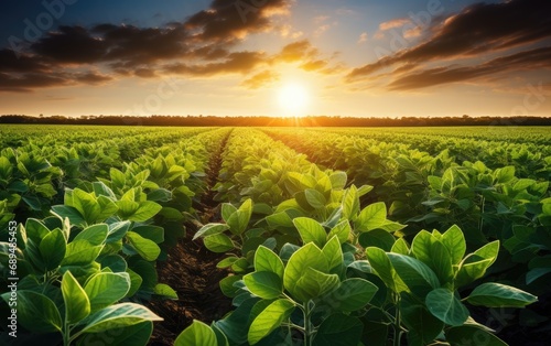 Soy field and soy plants in...
