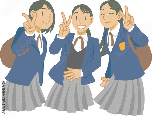 記念撮影でピースサインをする女子学生たち