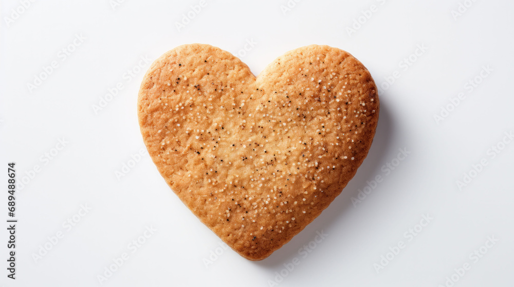 A single heart-shaped cookie on a white background, a simple yet poignant symbol of love and sweetness. A single heart-shaped cookie on a white background, a simple yet poignant symbol of love and sweetness.
