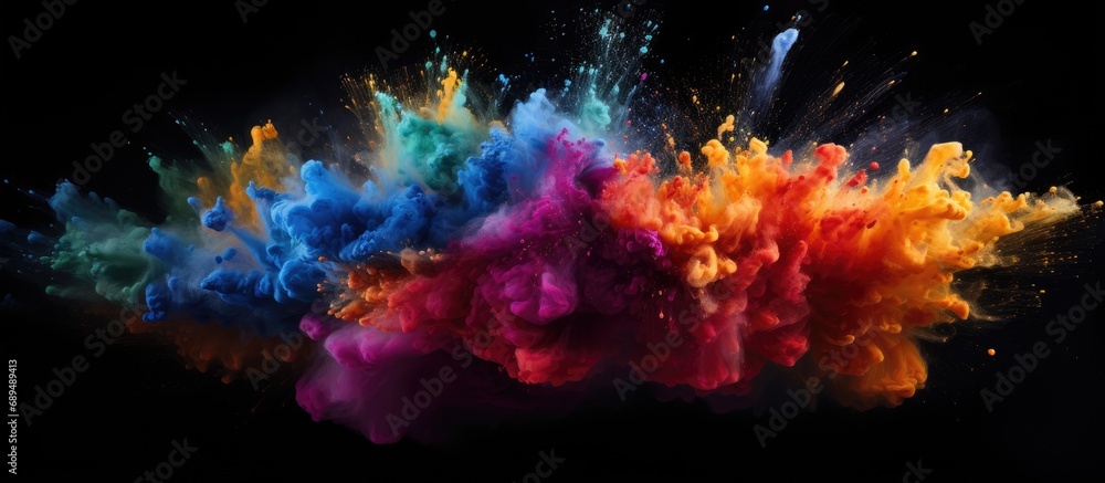 Explosion of paint powder on dark backdrop.