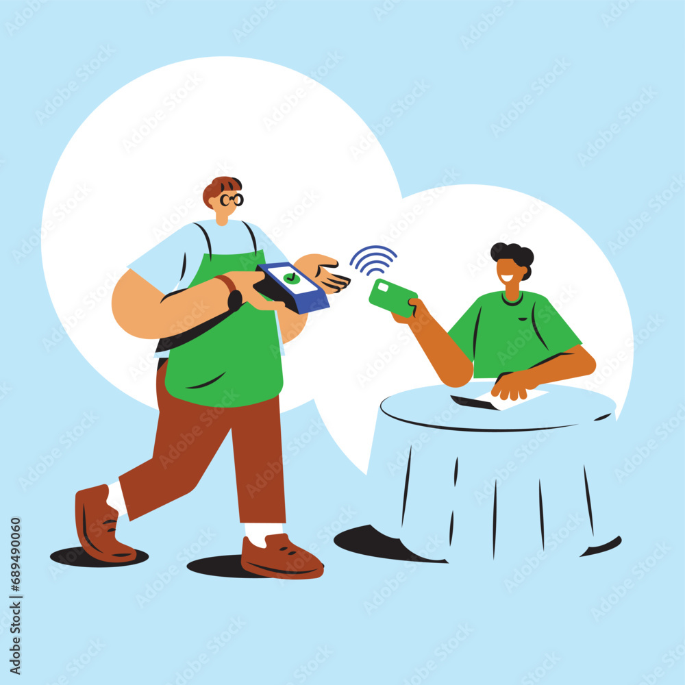 hispanic man payment with card in cafe illustration